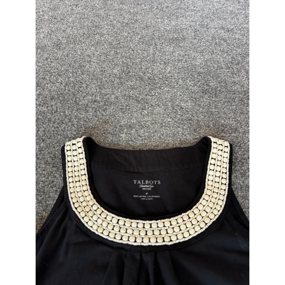 Talbots Petites Black Beaded Neckline Sleeveless Shell Tank Top Size P - Picture 6 of 10